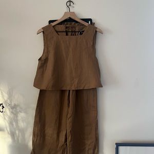 NWT Kourt Linen Two-Piece Wide Leg Pants and Top Set in Espresso